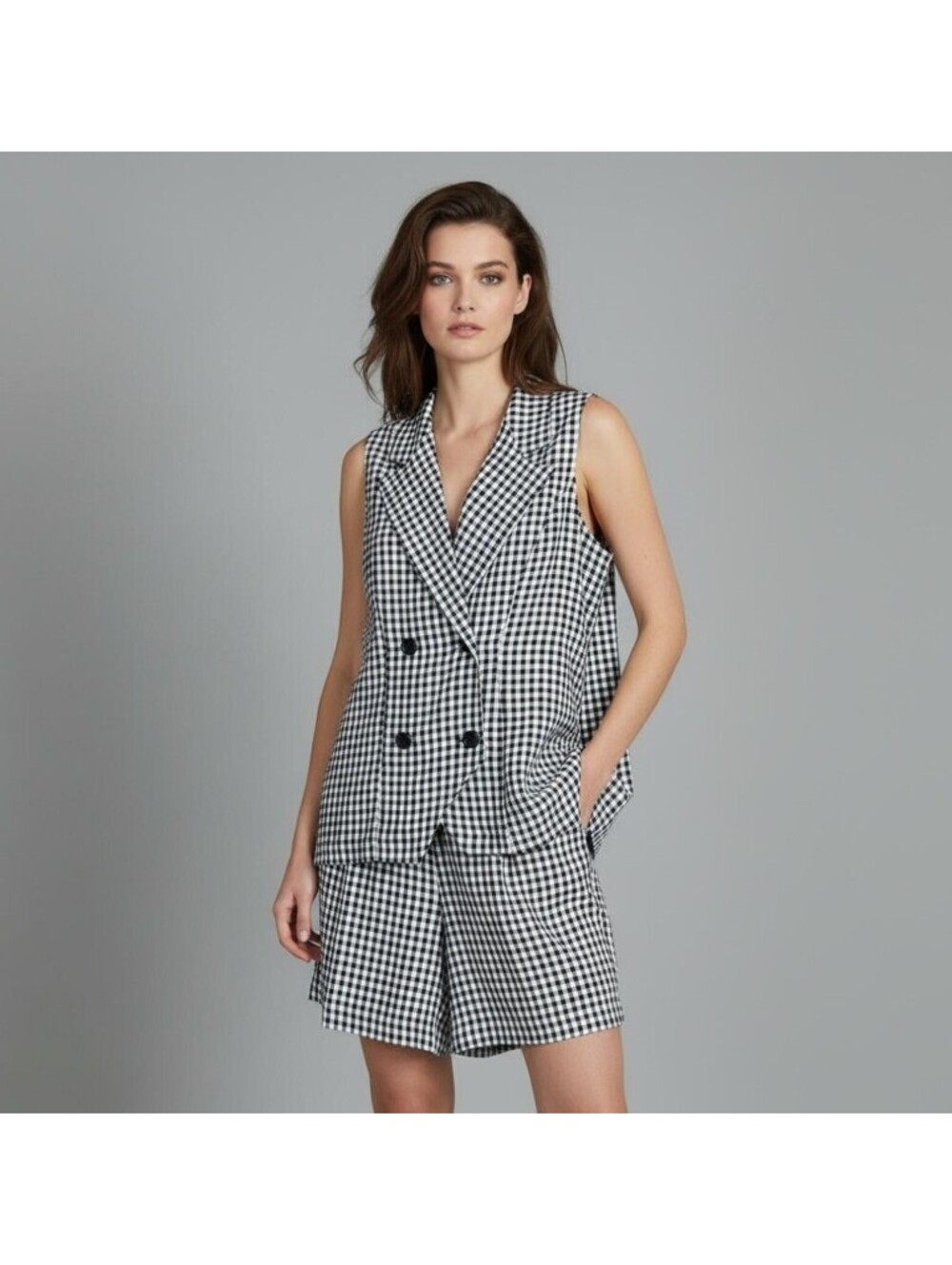 Vintage 80s David Hollis Navy Blue Gingham Set Two-Piece Vest & Shorts 6 Retro